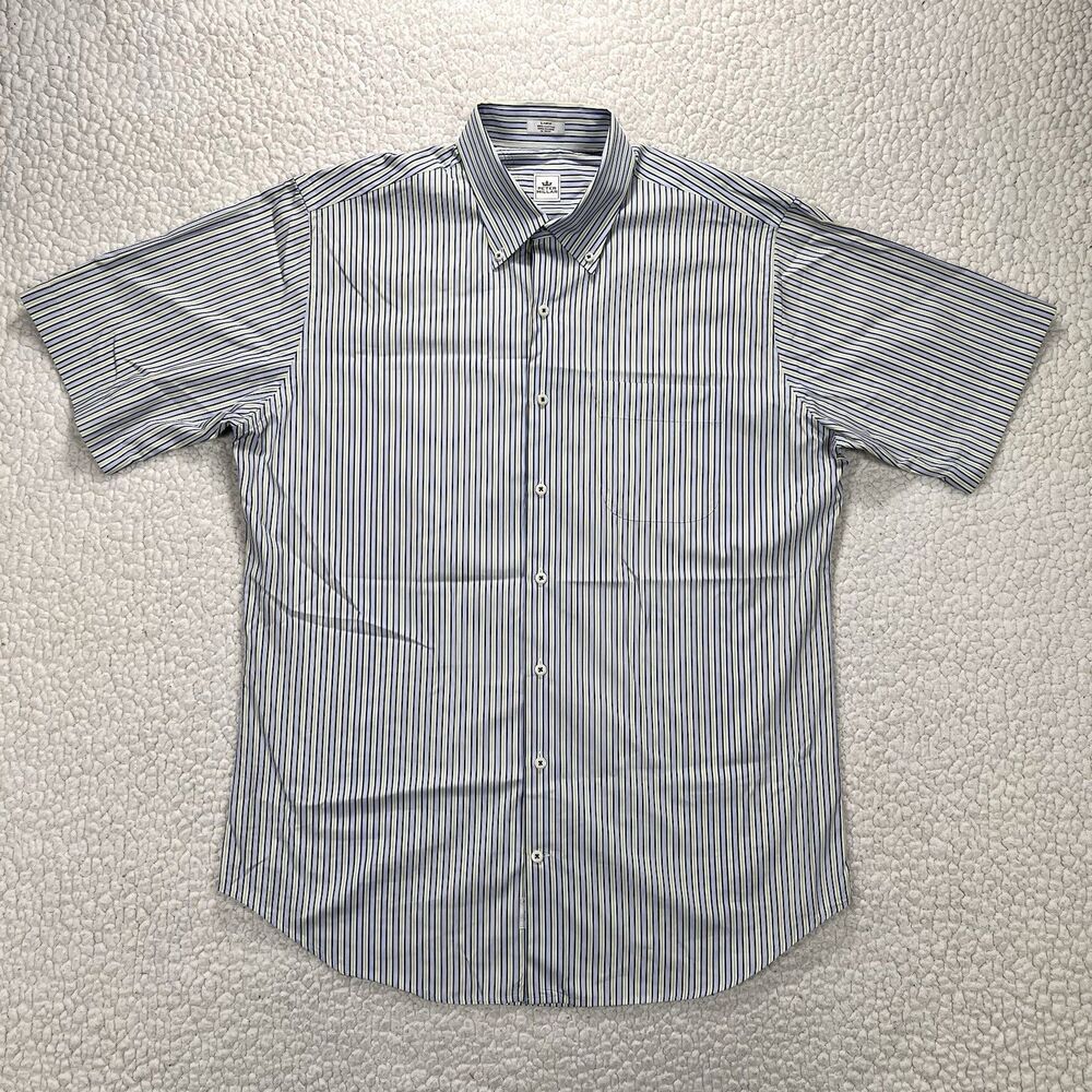 Peter Millar Button Down Shirt Men’s Large Blue Green Stripe Short Sleeve Preppy